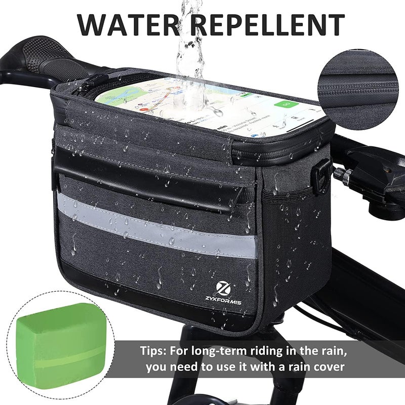 Zyxformis Bike Handlebar Bag, 6L Phone Cycling Mount Front Bags with TPU Touch Screen Phone Holder, Water Resistant Bicycle Storage Bag Bicycle Basket with Reflective strip for Bike Scooter E-bike - Image 4